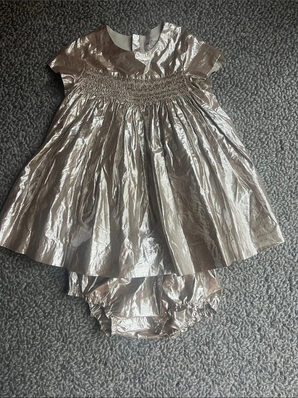 Bonpoint Champagne Baby Dress with Bloomers